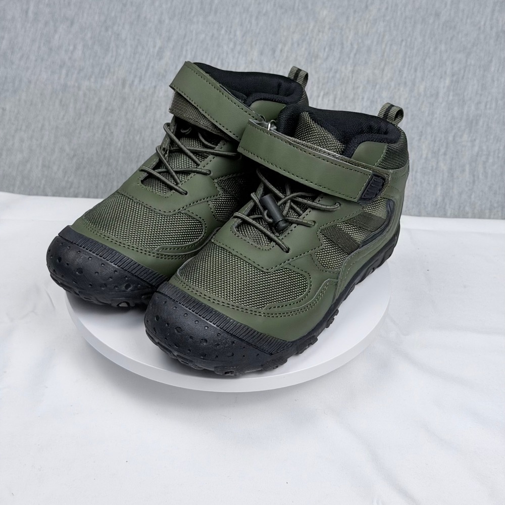 Unbranded Kids Hiking Boots Olive Green Mid Top Bungee Laces Size 32 EU US 1
